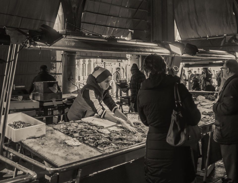 Fish monger at Rialto Market