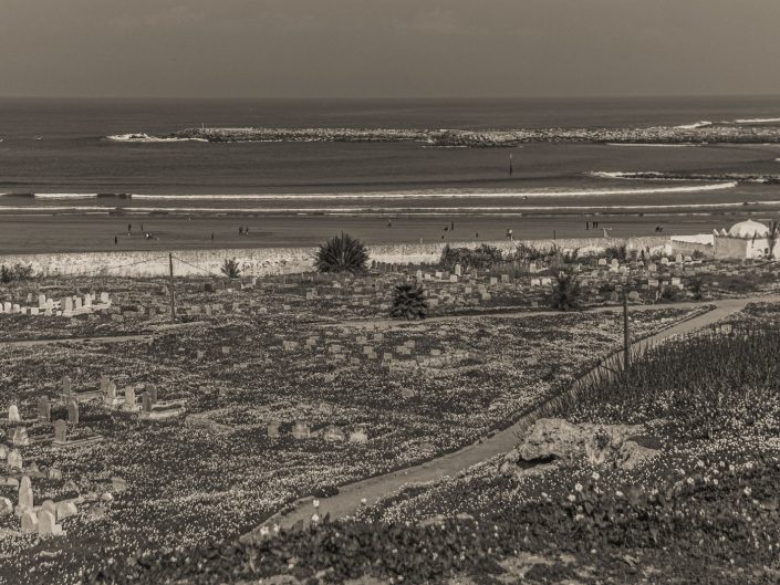 Sea in Rabat with graves on the foreground