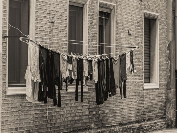 Clothes hanging in the street