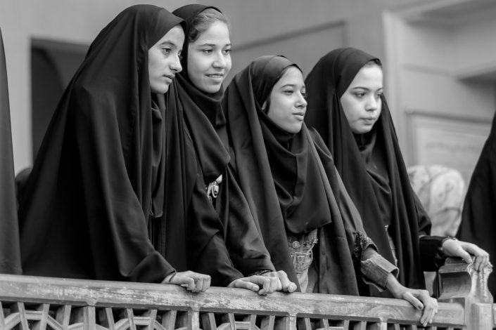 Teenage girls posing on a school trip, Iran