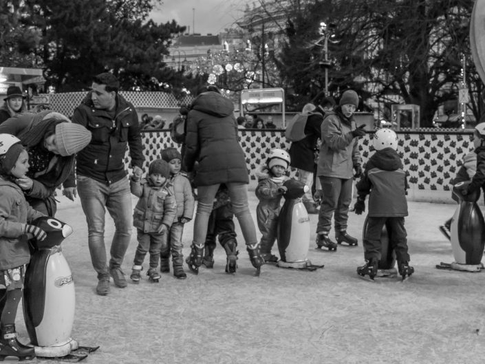 Families with small children, winter skate ring, Vienna, Austria
