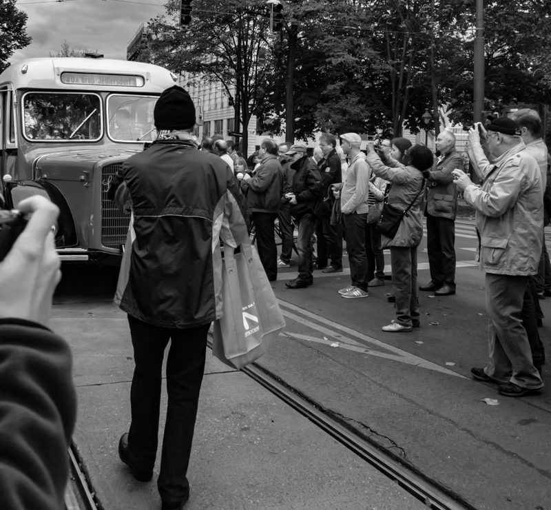 Crowd in front of a tram