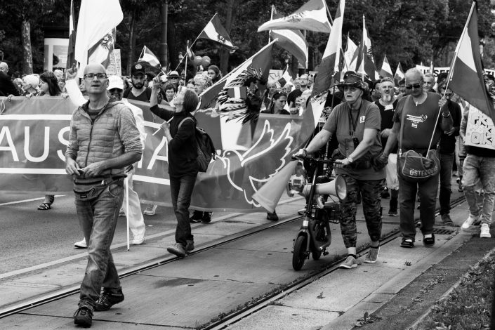 Demonstrators with bycicle